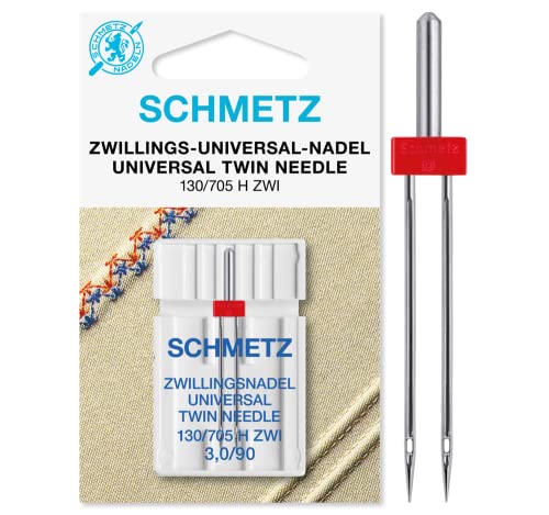 SCHMETZ Nähmaschinennadeln I 1 Zwillings-Universal-Nadel 3,0/90 | 130/705 H ZWI NE 3.0 | auf allen Haushaltsnähmaschinen mit Zickzack-Funktion einsetzbar von SCHMETZ