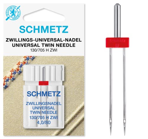 SCHMETZ Nähmaschinennadeln I 1 Zwillings-Universal-Nadel 4,0/80 | 130/705 H ZWI NE 4.0 | auf allen Haushaltsnähmaschinen mit Zickzack-Funktion einsetzbar von SCHMETZ