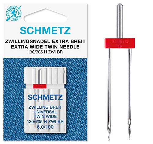 SCHMETZ Nähmaschinennadeln I 1 Zwillings-Universal-Nadel 6,0/100 | 130/705 H ZWI NE 6.0 | auf allen Haushaltsnähmaschinen mit Zickzack-Funktion einsetzbar von SCHMETZ