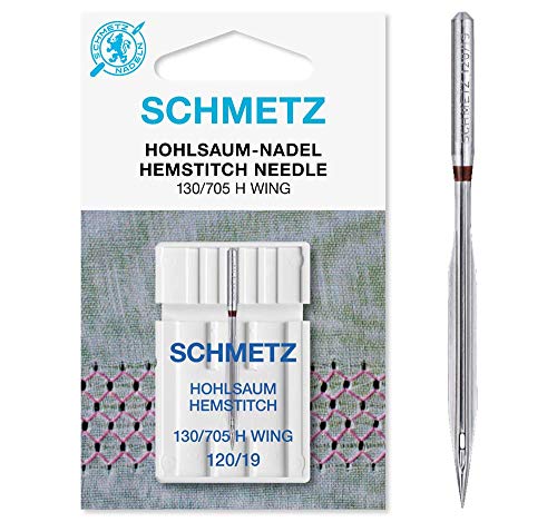 SCHMETZ Nähmaschinennadeln | 1 Hohlsaum-Nadel | 130/705 H WING | Nadeldicke 120/19 | Geeignet für dekorative Hohlsäume | Auf allen gängigen Haushaltsnähmaschinen mit Zickzack-Funktion einsetzbar von SCHMETZ