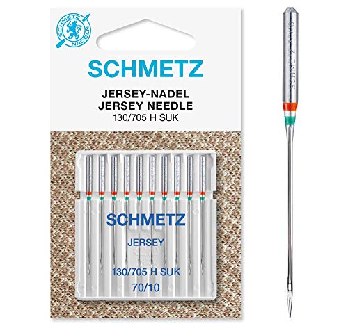 SCHMETZ Nähmaschinennadeln | 10 Jersey-Nadeln | 130/705 H SUK | Nadeldicke 70/10 | auf allen gängigen Haushaltsnähmaschinen einsetzbar | geeignet für das Verarbeiten von Jersey, Strick- und Wirkwaren von SCHMETZ