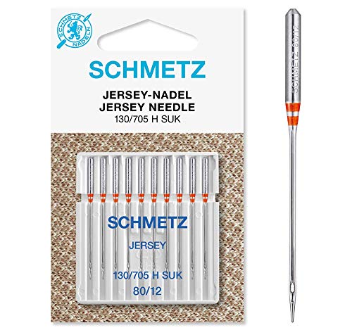 SCHMETZ Nähmaschinennadeln | 10 Jersey-Nadeln | 130/705 H SUK | Nadeldicke 80/12 | auf allen gängigen Haushaltsnähmaschinen einsetzbar | geeignet für das Verarbeiten von Jersey, Strick- und Wirkwaren von SCHMETZ