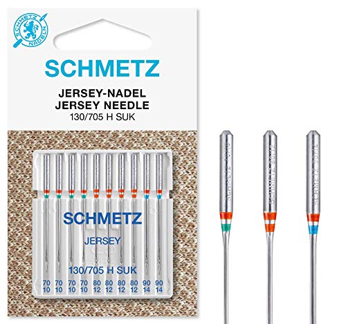 SCHMETZ Nähmaschinennadeln | 10 Jersey-Nadeln | 130/705 H SUK | Nadeldicken: 4x 70/10, 4x 80/12 und 2x 90/14 | auf allen gängigen Haushaltsnähmaschinen einsetzbar von SCHMETZ