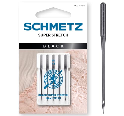 SCHMETZ Nähmaschinennadeln | 5 Black Super Stretch-Nadeln | HAx1 SP SU | Nadeldicke 90/14 |Mit Antihaftbeschichtung für schonende Verarbeitung empfindlicher hochelastischer Stoffe von SCHMETZ