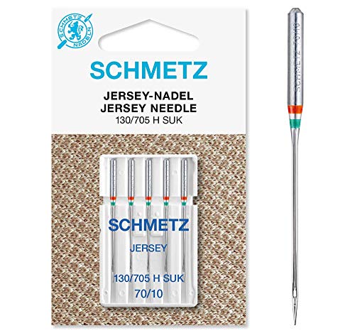 SCHMETZ Nähmaschinennadeln | 5 Jersey-Nadeln | 130/705 H SUK | Nadeldicke 70/10 | auf allen gängigen Haushaltsnähmaschinen einsetzbar | geeignet für das Verarbeiten von Jersey, Strick- und Wirkwaren von SCHMETZ