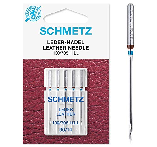 SCHMETZ Nähmaschinennadeln | 5 Leder-Nadeln LL | 130/705 H LL | Nadeldicke 90/14 | auf allen gängigen Haushaltsnähmaschinen einsetzbar | geeignet für das Vernähen von Leder von SCHMETZ