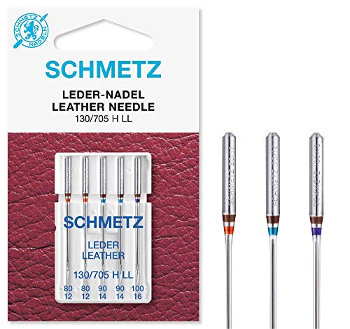 SCHMETZ Nähmaschinennadeln | 5 Leder-Nadeln LL | 130/705 H LL | Nadeldicken: 2x 80/12, 2x 90/14 und 1x 100/16 | Nähset von SCHMETZ