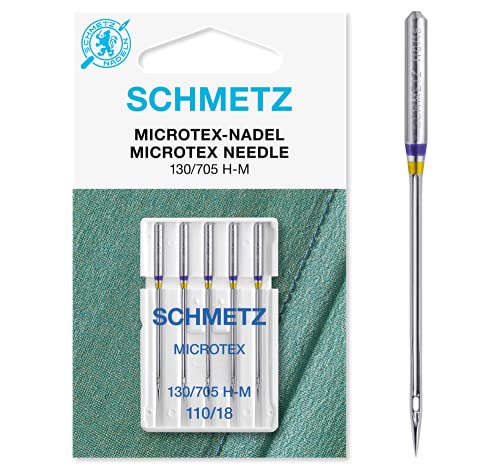 SCHMETZ Nähmaschinennadeln | 5 Microtex-Nadeln | 130/705 H-M | Nadeldicke 110/18 | auf allen gängigen Haushaltsnähmaschinen einsetzbar | geeignet für besonders dichtes oder feines Gewebe von SCHMETZ