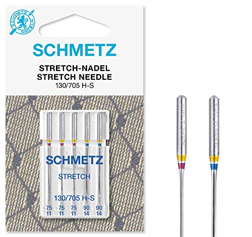 SCHMETZ Nähmaschinennadeln | 5 Stretch-Nadeln | 130/705 H-S | Nadeldicken 3x 75/11 und 2x 90/14 | auf allen gängigen Haushaltsnähmaschinen einsetzbar von SCHMETZ