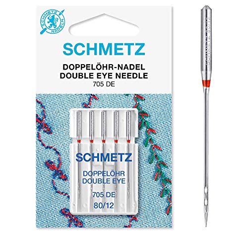 SCHMETZ Nähmaschinennadeln | Doppelöhr-Nadeln | 705 DE | 5 Doppelöhr-Nadeln | Nadeldicke 80/12 von SCHMETZ