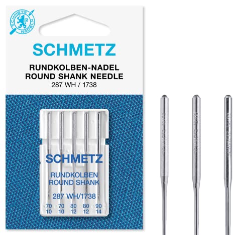 SCHMETZ Nähmaschinennadeln I 287 WH und DBx1 | 5 Rundkolbennadeln für die Systeme 287 WH, DBx1, 1738 und SY 2270 | Nadeldicke 2X 70/10 2X 80/12 1x 90/14 von SCHMETZ