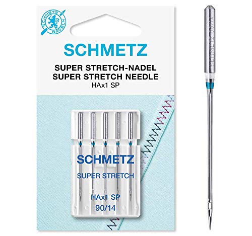 SCHMETZ Nähmaschinennadeln I 5 Super Stretch-Nadeln I Nadeldicke 90/14 I HAx1SP I auf jeder gängigen Haushaltsnähmaschine einsetzbar I für die Verarbeitung elastischer Stoffen mit dickeren Nähfäden von SCHMETZ