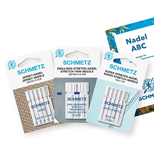 SCHMETZ Nähmaschinennadeln I Jersey-Set | 1 Nadel ABC | 5 Jersey-Nadeln | 5 Super Stretch-Nadeln | 1 Zwillings-Stretch-Nadel | auf nahezu allen gängigen Haushaltsnähmaschinen einsetzbar von SCHMETZ