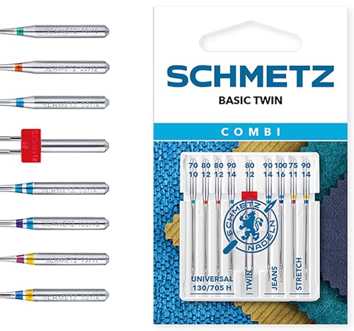 SCHMETZ Nähmaschinennadeln Set 4 Universal Nadeln | 2 Stretch Nadeln | 2 Jeans Nadeln | 1 Zwillings-Universal-Nadel | geeignet für alle gängige Haushaltsnähmaschinen von SCHMETZ