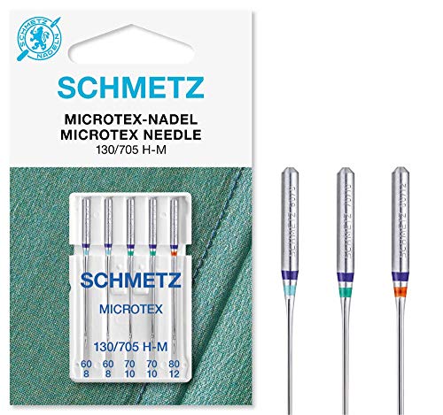 SCHMETZ Nähmaschinennadeln im Set | 5 Microtex-Nadeln | 130/705 H-M | Nadeldicken 2x 60/8, 2x 70/10 und 1x 80/12 | geeignet für besonders dichtes oder feines Gewebe von SCHMETZ