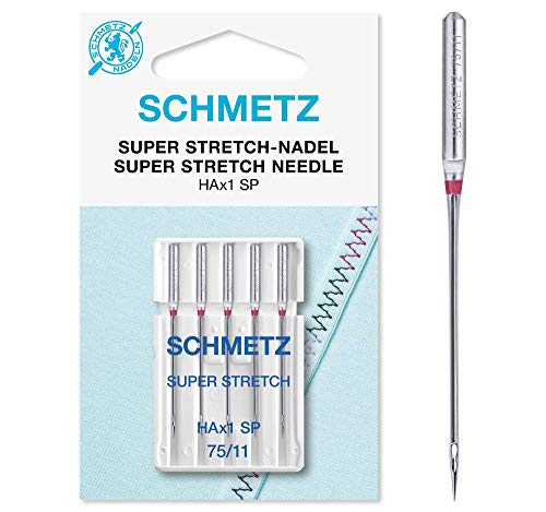 SCHMETZ Nähmaschinennadeln I 5 Super Stretch-Nadeln I Nadeldicke 75/11 I HAx1SP I auf jeder gängigen Haushaltsnähmaschine einsetzbar I für die Verarbeitung elastischer Stoffen mit dickeren Nähfäden von SCHMETZ