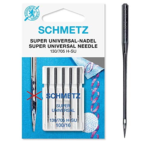 SCHMETZ Nähmaschinennadeln: 5 Super Universal-Nadeln, Nadeldicke 100/16, 130/705 H-SU, auf jeder gängigen Haushaltsnähmaschine einsetzbar, Maschinennadel mit besonderer Antihaftbeschichtung von SCHMETZ