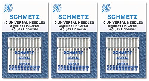 SCHMETZ Universal Nähmaschinennadeln, drei 10er Set, 30 Nadeln, 70/10, 80/12, 90/14, 100/16 von SCHMETZ