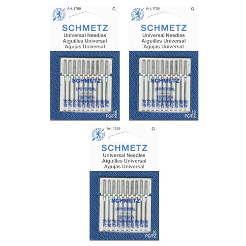 SCHMETZ Universal-Nähmaschinennadeln, verschiedene Größen 70/80/90 (3 Karten, 30 Nadeln), 1789C-3 von SCHMETZ