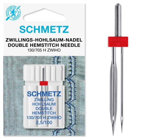 Schmetz Nähmaschinen-Nadeln, 89 Größen, 3 Stück + 1 Nadeleinfädler , Single Packet, Double Hemstitch / Wing 2.5/100 von SCHMETZ