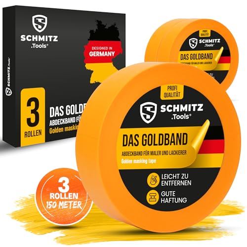 SCHMITZ.Tools Goldband Abklebeband Maler Profi (30mm x 50m) - 3x Malerklebeband für Malerarbeiten und Renovierungen - Abdeckband Maler Klebeband zum Streichen, Lackieren - Malerband 30mm von SCHMITZ.Tools