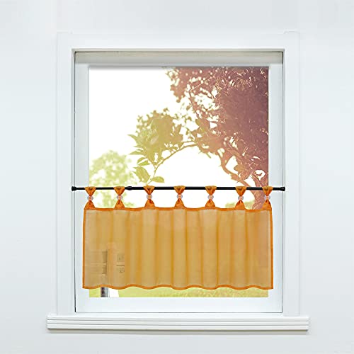 SCHOAL Scheibengardine Voile Bistrogardinen mit Schlaufen Küche Gardinen Transparent Stores Vorhänge Kurzgardine Uni Orange 1 Stück HxB 45x90cm von SCHOAL