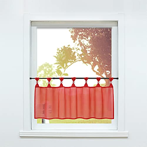 SCHOAL Scheibengardine Voile Bistrogardinen mit Schlaufen Küche Gardinen Transparent Stores Vorhänge Kurzgardine Uni Rot 1 Stück HxB 30x90cm von SCHOAL