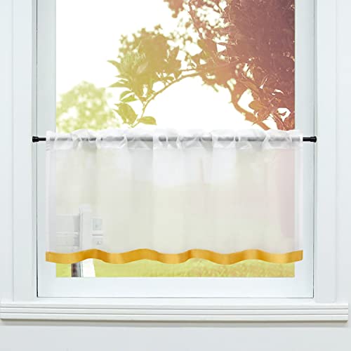 SCHOAL Scheibengardine Voile Bistrogardinen mit Tunnelzug Küche Gardinen Modern Kurzstores Vorhänge Kurzgardine mit Satinband Violett 1 Gold HxB 45x90cm SCHOAL Scheibengardine Voile Bistrogardinen mit Tunnelzug Küche Gardinen Modern Kurzstores Vorhänge Kurzgardine mit Satinband Violett 1 Gold HxB 45x90cm von SCHOAL