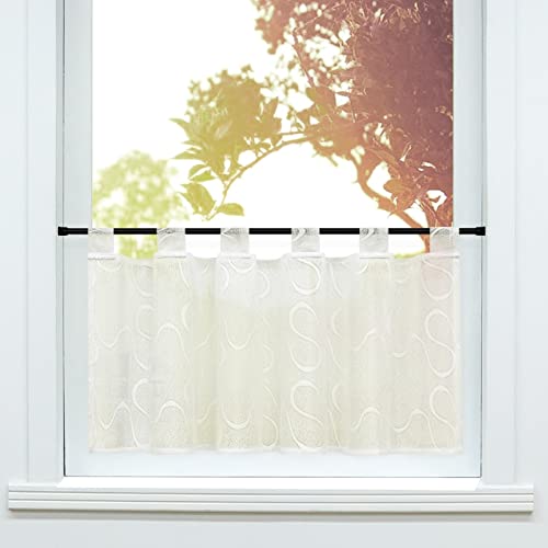 SCHOAL Scheibengardine mit Schlaufen Bistrogardinen Landhaus Set Küche Gardinen 2 Pieces Kurzstores Jacquard Vorhänge Transparent Kurzgardine Beige HxB 30x120cm 2 Stück von SCHOAL