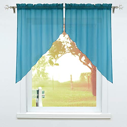 SCHOAL Scheibengardinen Küche Bistrogardinen Voile 2 Stück Kurzgardinen Set Kleinfenster Gardinen mit Kräuselband/Tunnelzug Blau #1 BxH 90x100cm von SCHOAL