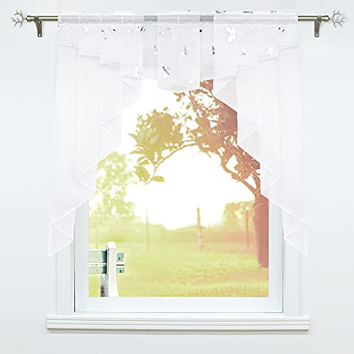 SCHOAL Scheibengardinen Küche Bistrogardinen Voile Transparente Kurzgardinen Kleinfenster Gardinen Schmetterling Muster 1 Stück BxH 80x80cm von SCHOAL