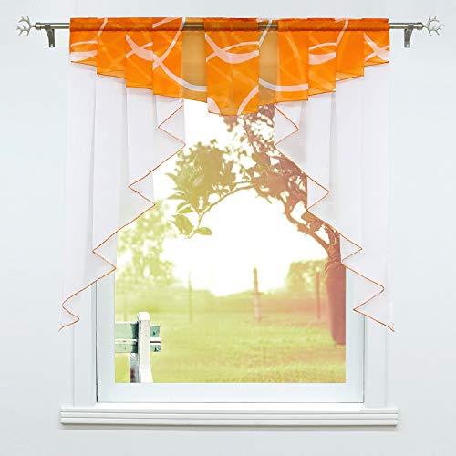 SCHOAL Scheibengardinen Küche Bistrogardinen Voile Transparente Kurzgardinen Kleinfenster Gardinen mit Kräuselband/Tunnelzug 1 Stück BxH 120x125cm Orange von SCHOAL