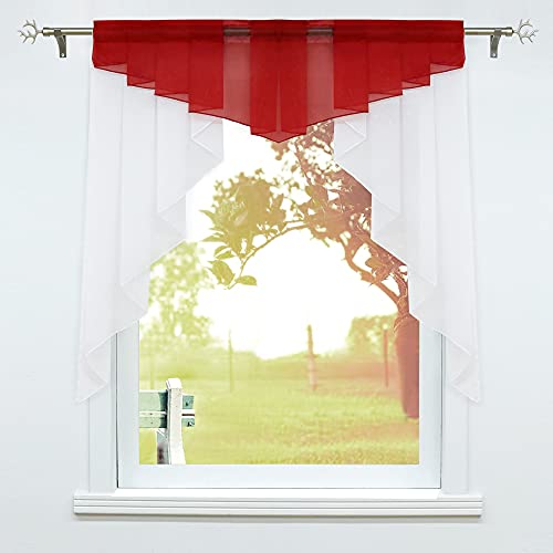 SCHOAL Scheibengardinen Küche Kleinfenster Gardinen mit Kräuselband oder Tunnelzug Bistrogardinen Voile Transparente Kurzgardinen Modern 1 Stück BxH 100x100cm Rot von SCHOAL