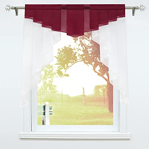 SCHOAL Scheibengardinen Küche Kleinfenster Gardinen mit Kräuselband oder Tunnelzug Bistrogardinen Voile Transparente Kurzgardinen Modern 1 Stück BxH 100x100cm Weinrot von SCHOAL