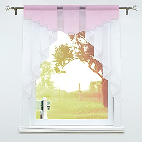 SCHOAL Scheibengardinen Küche Kleinfenster Gardinen mit Kräuselband oder Tunnelzug Bistrogardinen Voile Transparente Kurzgardinen Modern 1 Stück BxH 120x125cm Rosa von SCHOAL