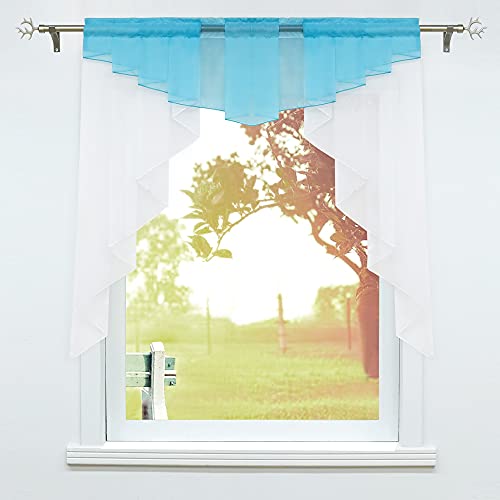 SCHOAL Scheibengardinen Küche Kleinfenster Gardinen mit Kräuselband oder Tunnelzug Bistrogardinen Voile Transparente Kurzgardinen Modern 1 Stück BxH 140x145cm Blau von SCHOAL