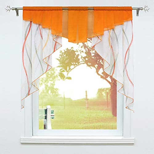 SCHOAL Scheibengardinen Küche Transparente Bistrogardinen Voile Kurzgardinen Kleinfenster Gardinen mit Tunnelzug 1 Stück BxH 100x100cm Orange von SCHOAL