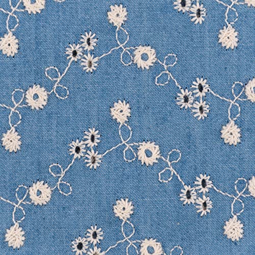 SCHÖNER LEBEN. Jeansstoff Baumwolle Bestickt Florale Lochstickerei hellblau Ecru 1,35 von SCHÖNER LEBEN.