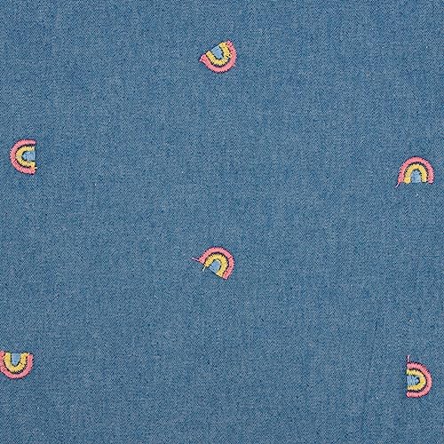 SCHÖNER LEBEN. Jeansstoff leichte Baumwolle Stickerei Regenbogen hellblau Pastell 1,4 von SCHÖNER LEBEN.