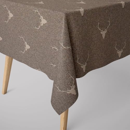 SCHÖNER LEBEN. Tischdecke Jacquard Hirschkopf mit Geweih braun beige, Größe:80x80cm von SCHÖNER LEBEN.