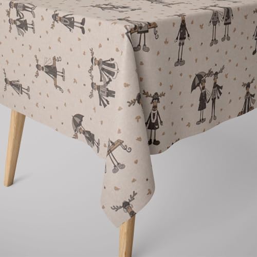 SCHÖNER LEBEN. Tischdecke Moose Winter Elche Love Natur grau beige, Größe:130x220cm von SCHÖNER LEBEN.