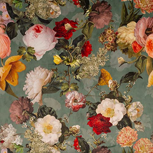 Samtstoff Dekostoff Samt Digitaldruck Vintage Rosen Blumen mint 1,40m von SCHÖNER LEBEN.