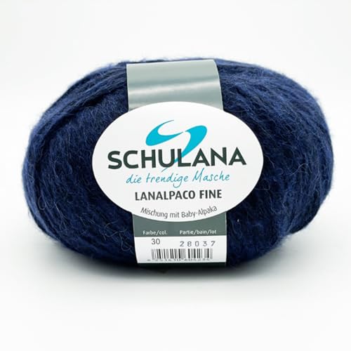 Schulana Lanalpaco Fine Wolle 50g Knäuel, Made in Italy - Strickgarn für Pullover, Jacken, Schals & mehr, ideal auch für Babykleidung, Dunkelblau von Schulana