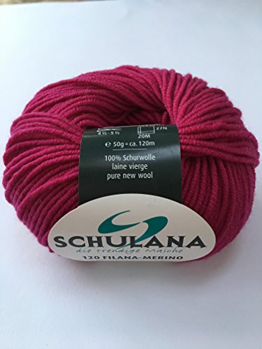 SCHULANA 120 Filana-Merino, 100% Schurwolle (Merino extrafine), zum Stricken und Häkeln, 50g ca 120m, Beere 045 von SCHULANA