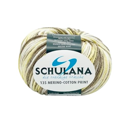 SCHULANA 135 Merino-Cotton Print, 53% Schurwolle (Merino), 47% Baumwolle, zum Stricken und Häkeln, 50g ca 135m, Gelb-Beige-Ecru 400 von SCHULANA