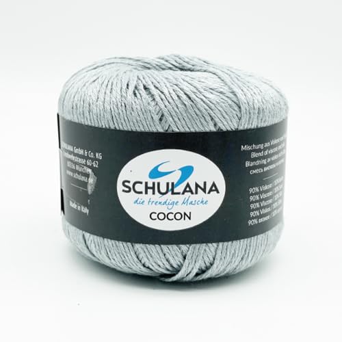 SCHULANA Cocon, 90% Viskose, 10% Seide, zum Stricken und Häkeln, 50g ca 140m, Silberblau 019 von SCHULANA