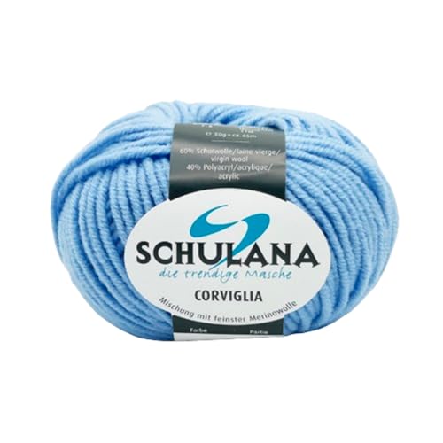 SCHULANA Corviglia, 60% Schurwolle (Merino), 40% Polyacryl, zum Stricken und Häkeln, 50g ca 65m, Hellblau 011 von SCHULANA