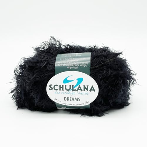 SCHULANA Dreams, 73% Polyamid, 15% Polyacryl, 12% Schurwolle, zum Stricken und Häkeln, 50g ca 100m, Schwarz 004 von SCHULANA