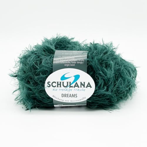 SCHULANA Dreams, 73% Polyamid, 15% Polyacryl, 12% Schurwolle, zum Stricken und Häkeln, 50g ca 100m, Tannengrün 003 von SCHULANA