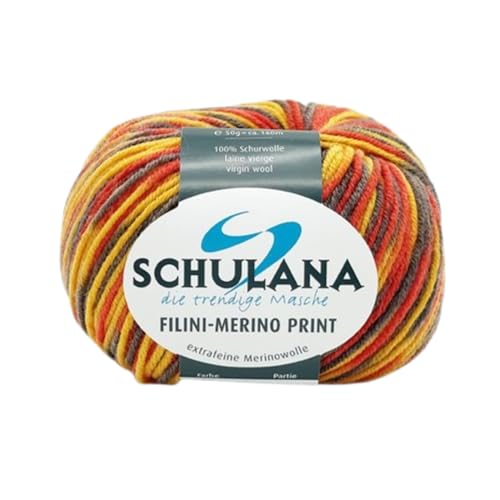 SCHULANA Filini-Merino Print, 100% Schurwolle (Merino extrafine), zum Stricken und Häkeln, 50g ca 160m, Fire 216 von SCHULANA